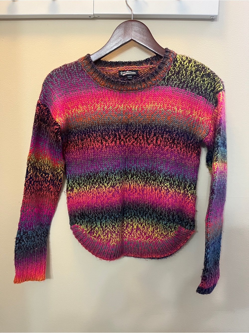 Vintage freshman - Multicoloured Striped Crewneck Sweater - Pink/Green/Black